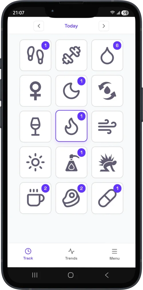 Tapestry trackables screen showing simple tap interface