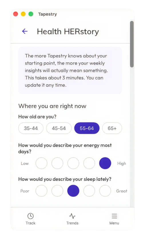 Tapestry Health HERstory view