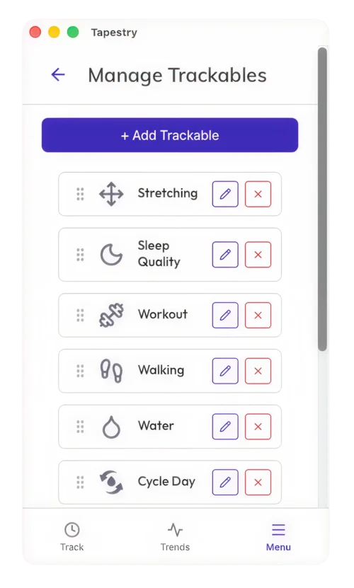 Tapestry Manage Trackables view